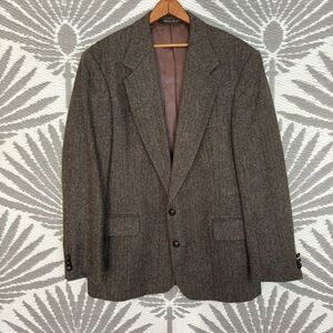 Vtg Robert Stock Wool Herringbone Blazer Jacket 42R Gray Tweed Multicolor Fleck